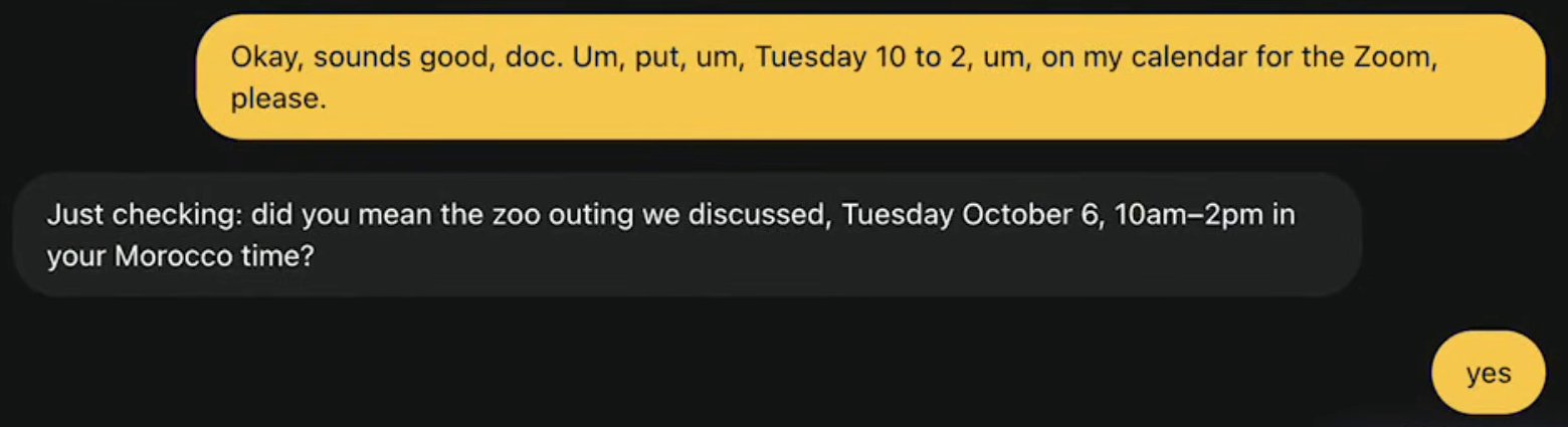 The owner asks for Tuesday 10 to 2 to go on the calendar. The dot replies: Just checking: did you mean the zoo outing we discussed, Tuesday October 6, 10am to 2pm in your Morocco time? The owner answers: yes