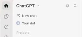 The desktop app's sidebar in ChatGPT mode: the title ChatGPT, then New chat, then Your dot