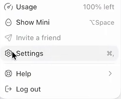 The account menu: Usage, Show Mini, Invite a friend, Settings, Help, Log out