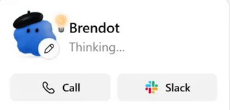 The top of a dot's profile: its name, the status Thinking..., and two buttons, Call and Slack