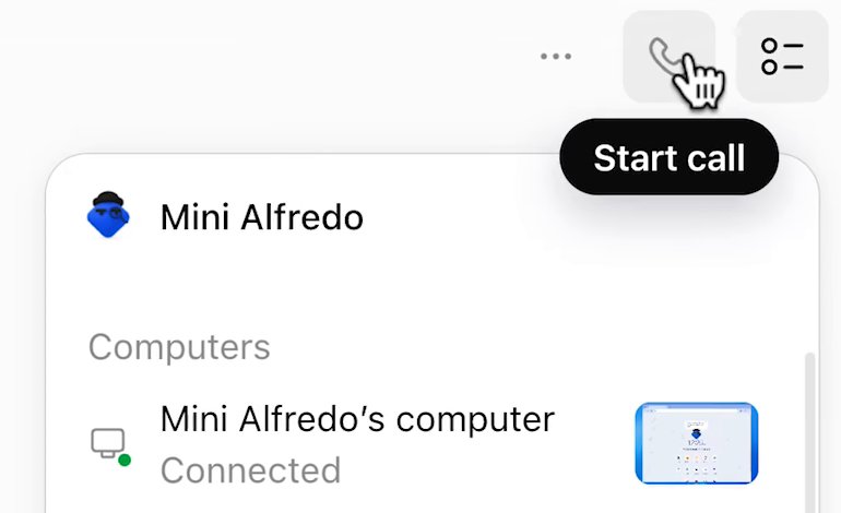 The top right of a dot's conversation: a three-dot menu, a phone icon with the tooltip Start call, and the profile button. The dot's profile is open underneath